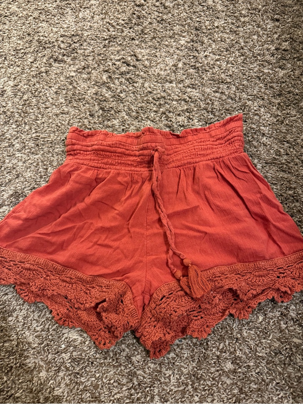 aerie Rust Orange Crochet-Trim Elastic Waist Shorts